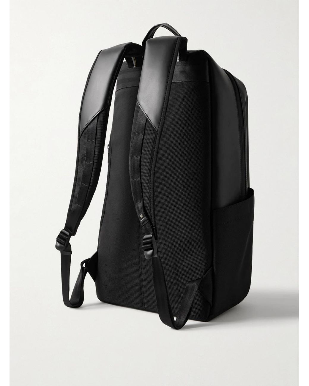 Master Piece Black Slick Logo-Appliquéd Leather And Cordura Ballistic Nylon Backpack for men