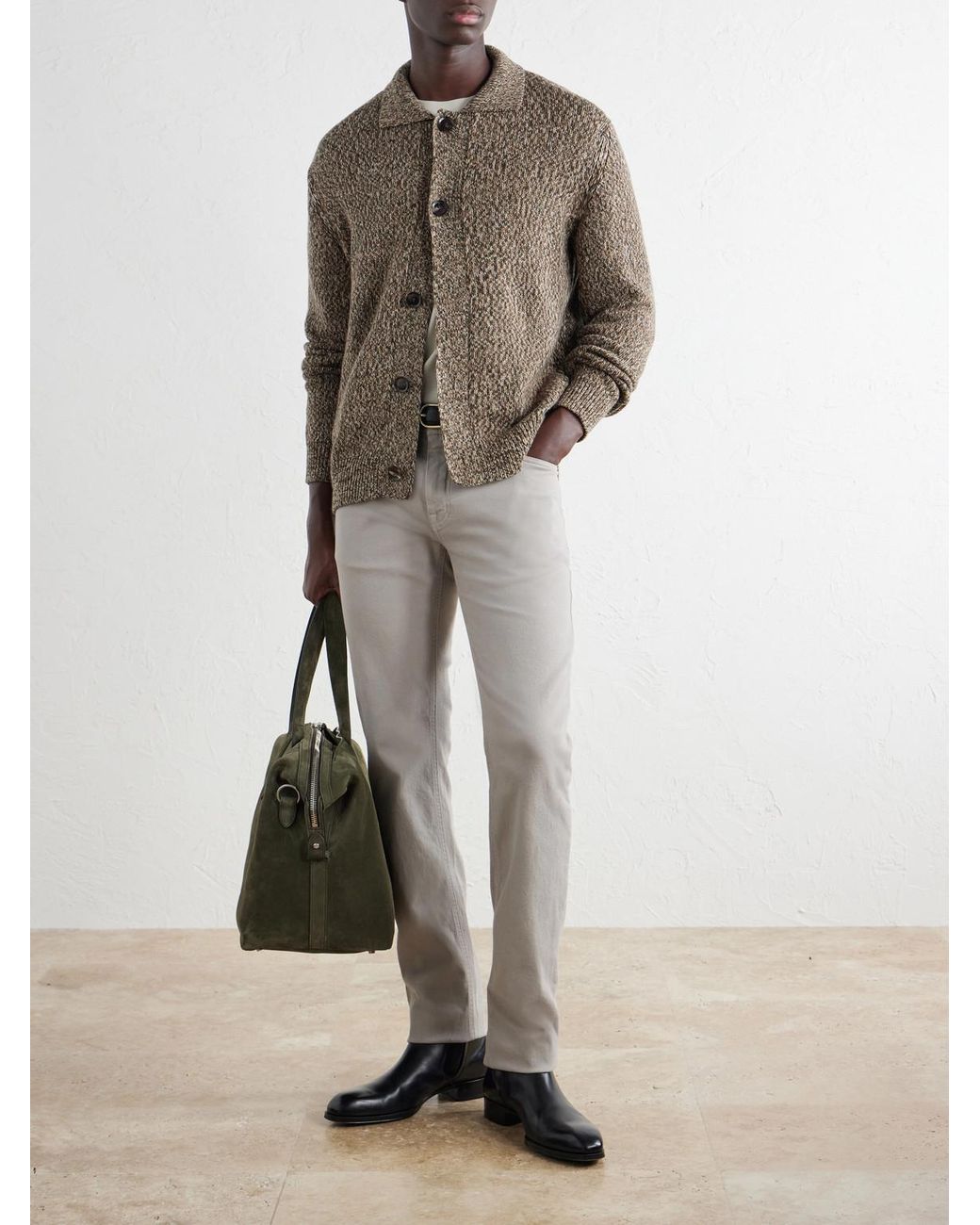 Brioni Brown Wool-Mouliné Cardigan for men