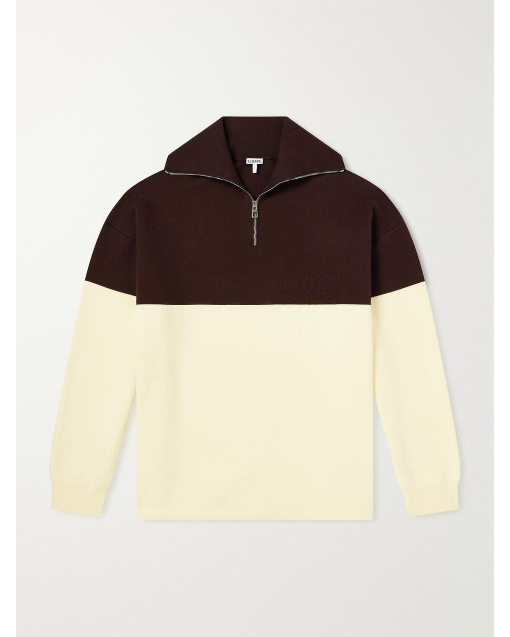 Loewe Brown Anagram-Embossed Two-Tone Cotton-Blend Jersey Half-Zip Sweater for men