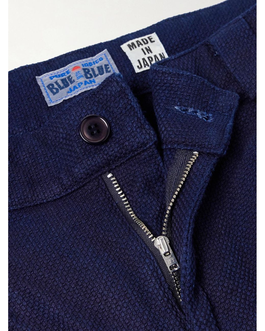Blue Blue Japan Blue Straight-Leg Pleated Sashiko-Cotton Trousers for men