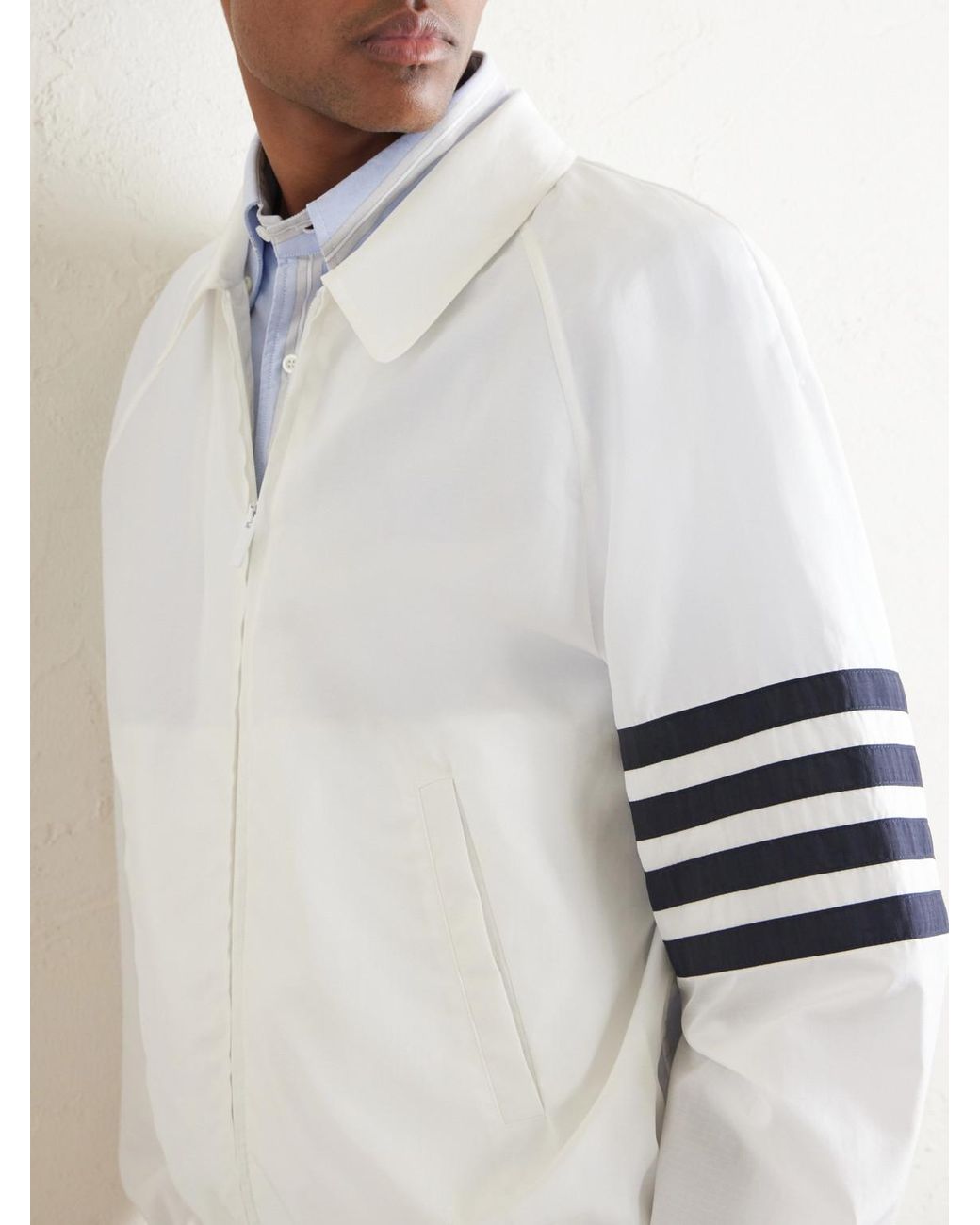 Thom Browne White Striped Ripstop Track Jacket for men