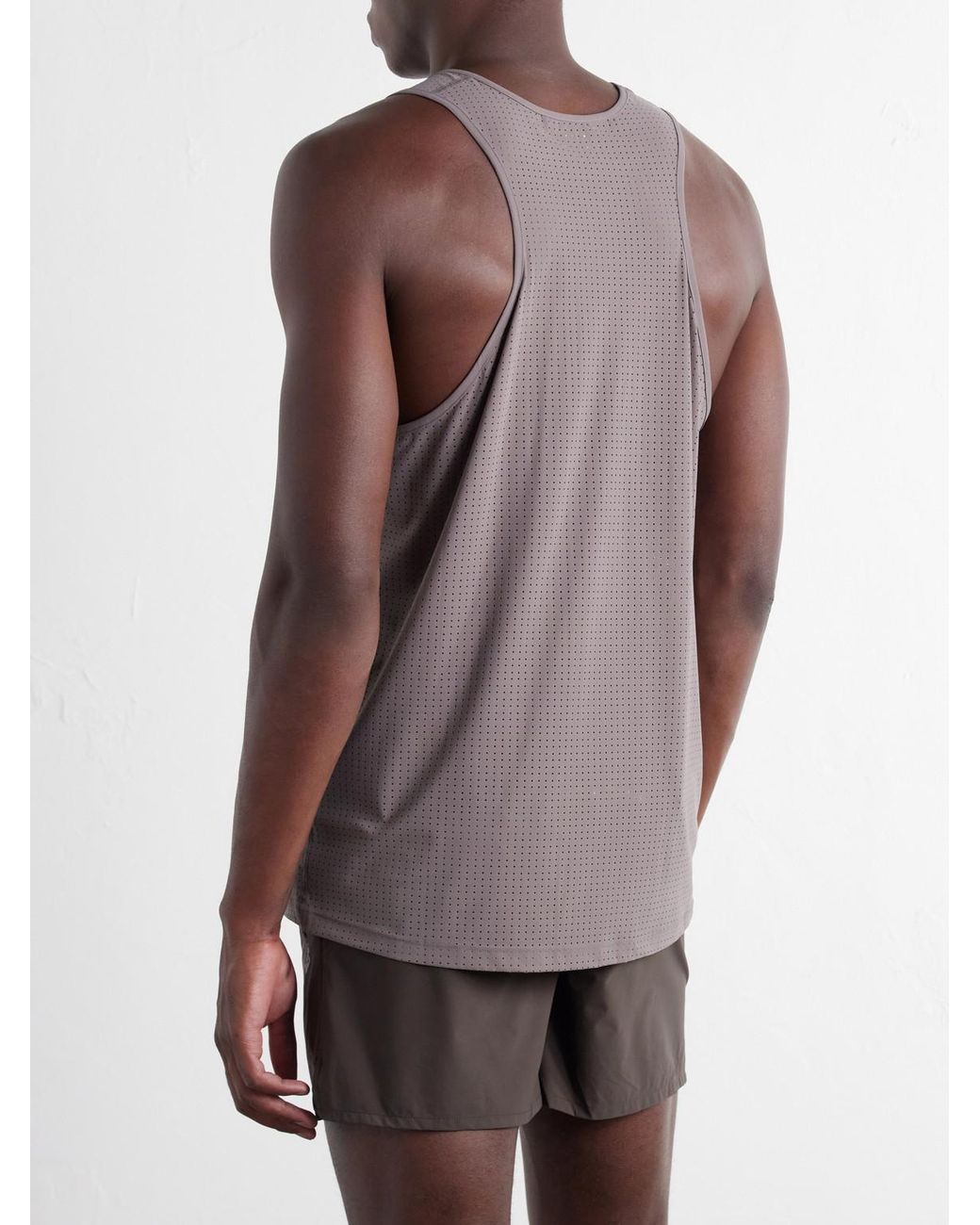 Satisfy Gray Embellished Logo-Appliquéd Space-O Mesh Tank Top for men