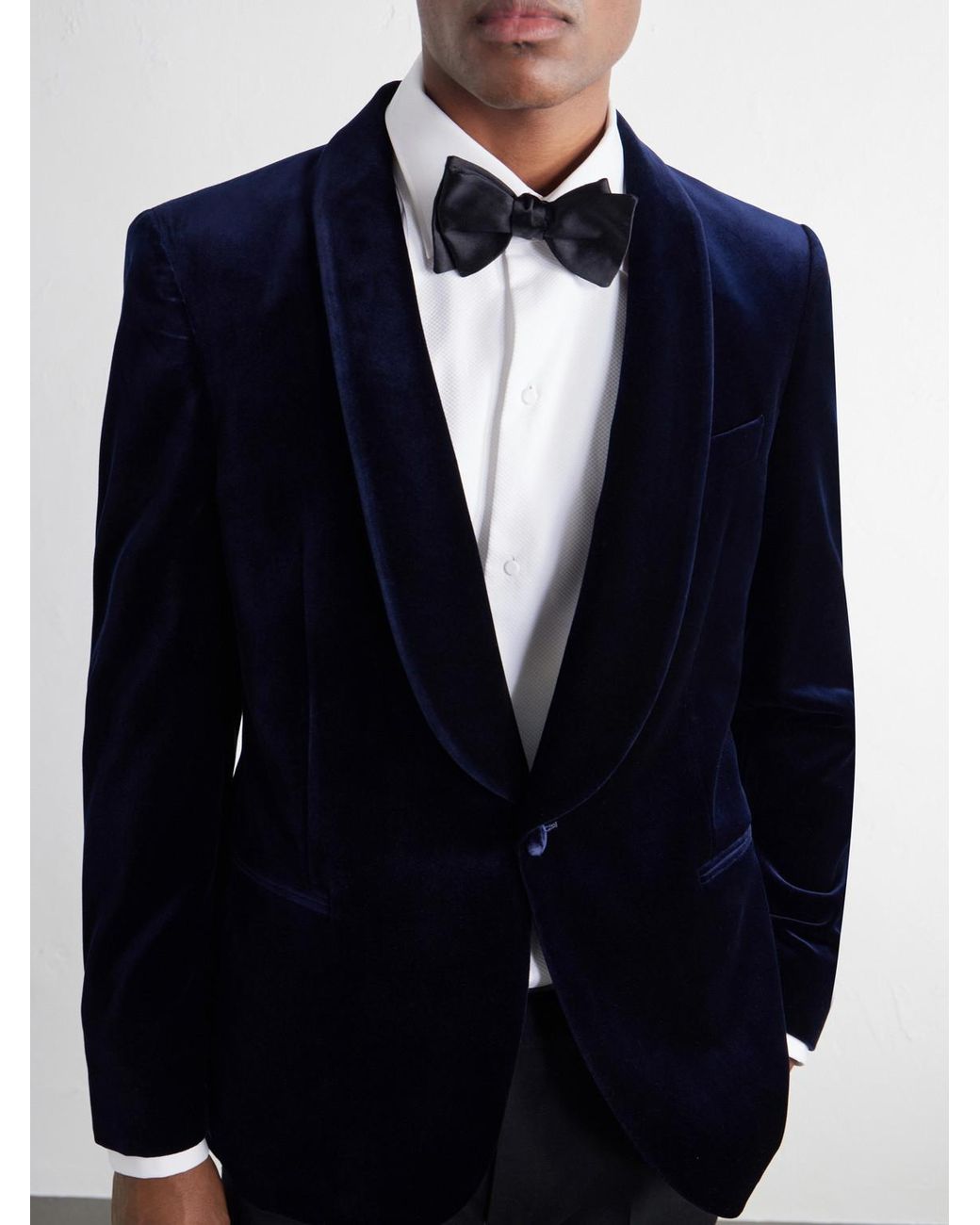 Mr P. Blue Slim-Fit Shawl-Collar Cotton-Velvet Tuxedo Jacket for men