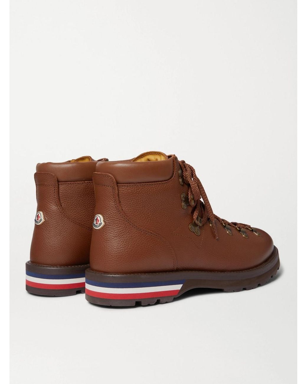 Moncler Brown Striped Full-Grain Leather Boots for men