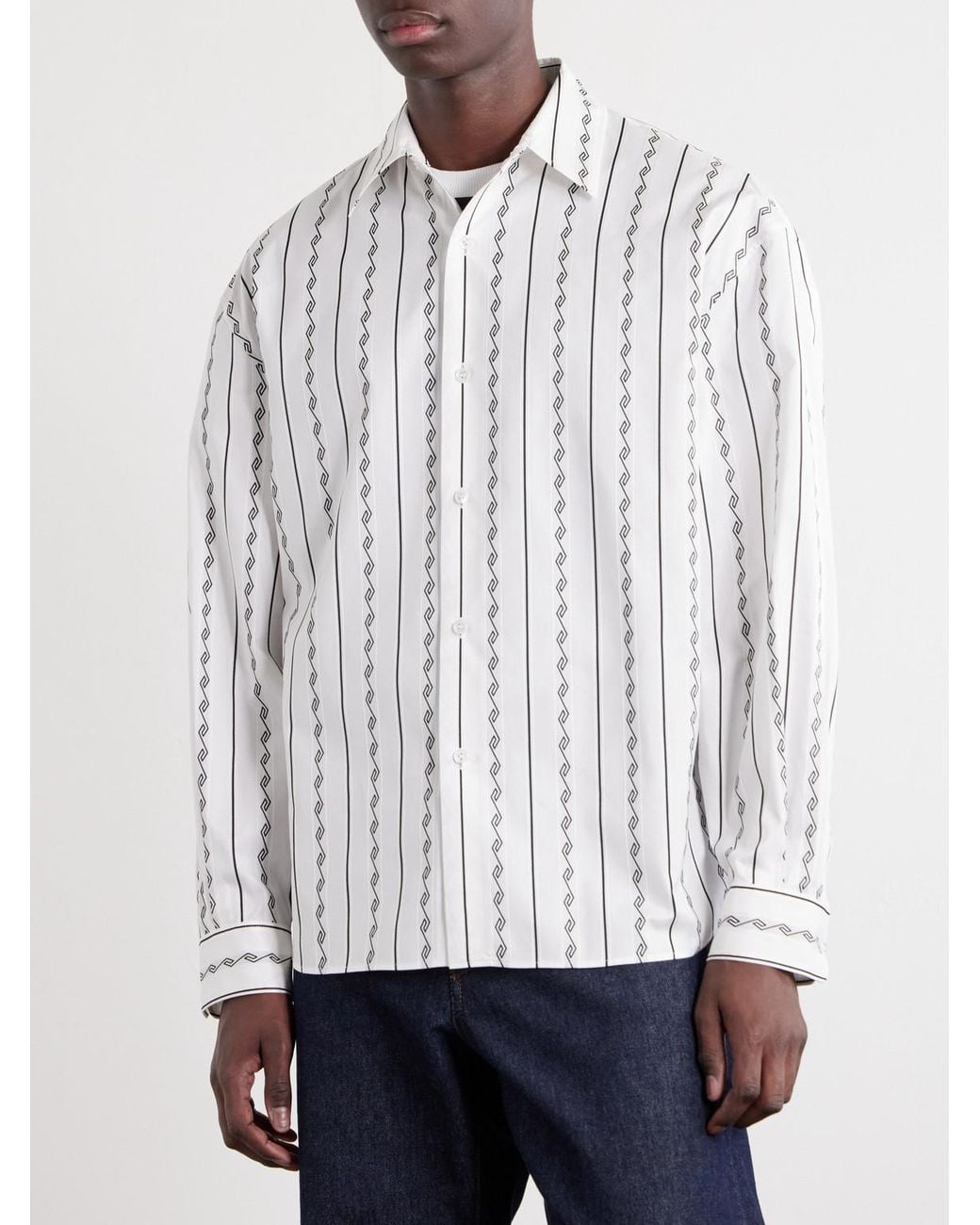 Versace White Striped Cotton-Blend Jacquard Shirt for men