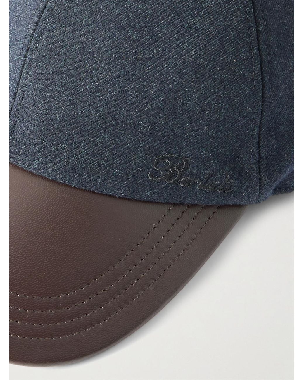 Berluti Blue Logo-Embroidered Leather-Trimmed Wool-Blend Baseball Cap for men