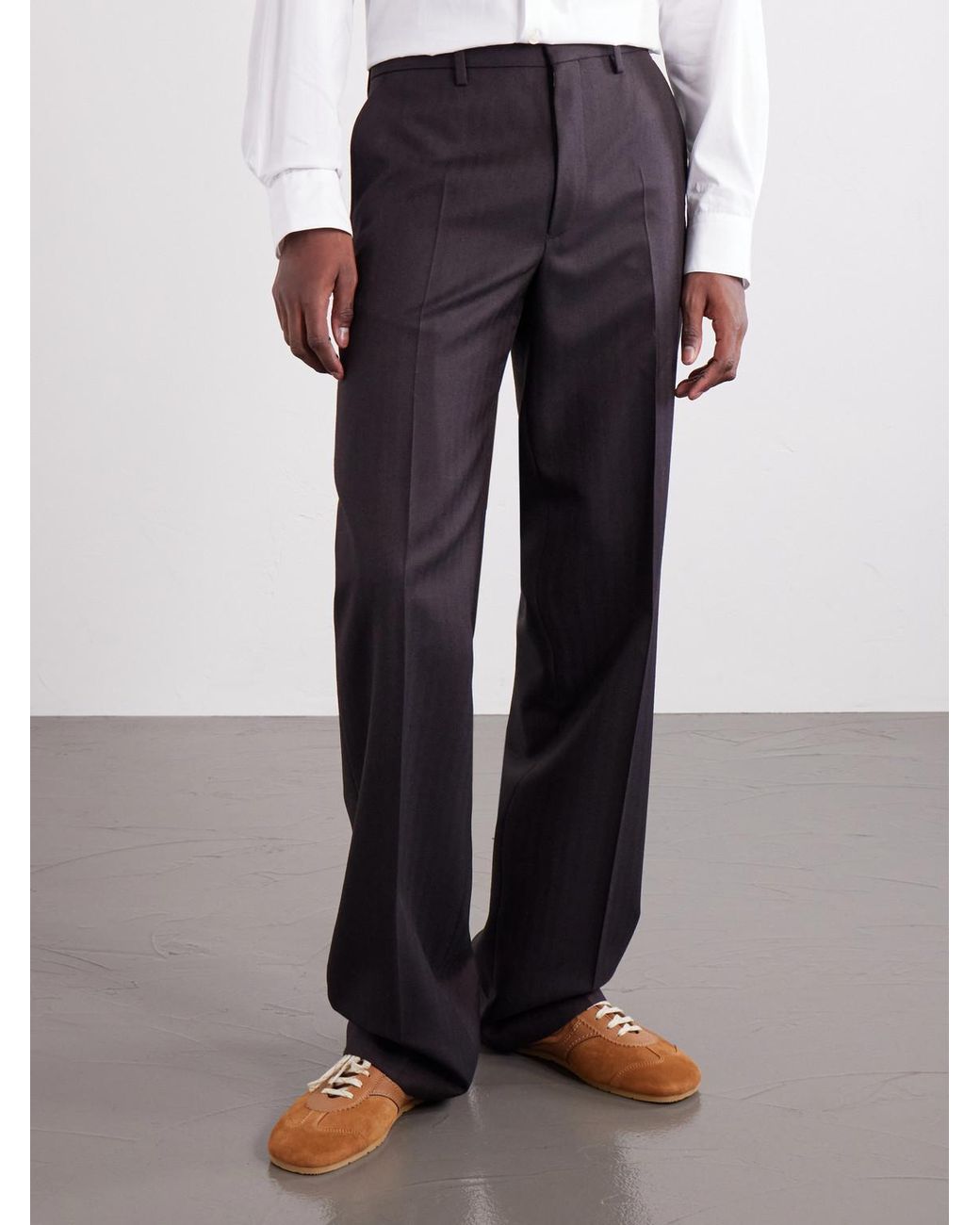 Dries Van Noten Black Panvel Straight-Leg Herringbone Wool Trousers for men