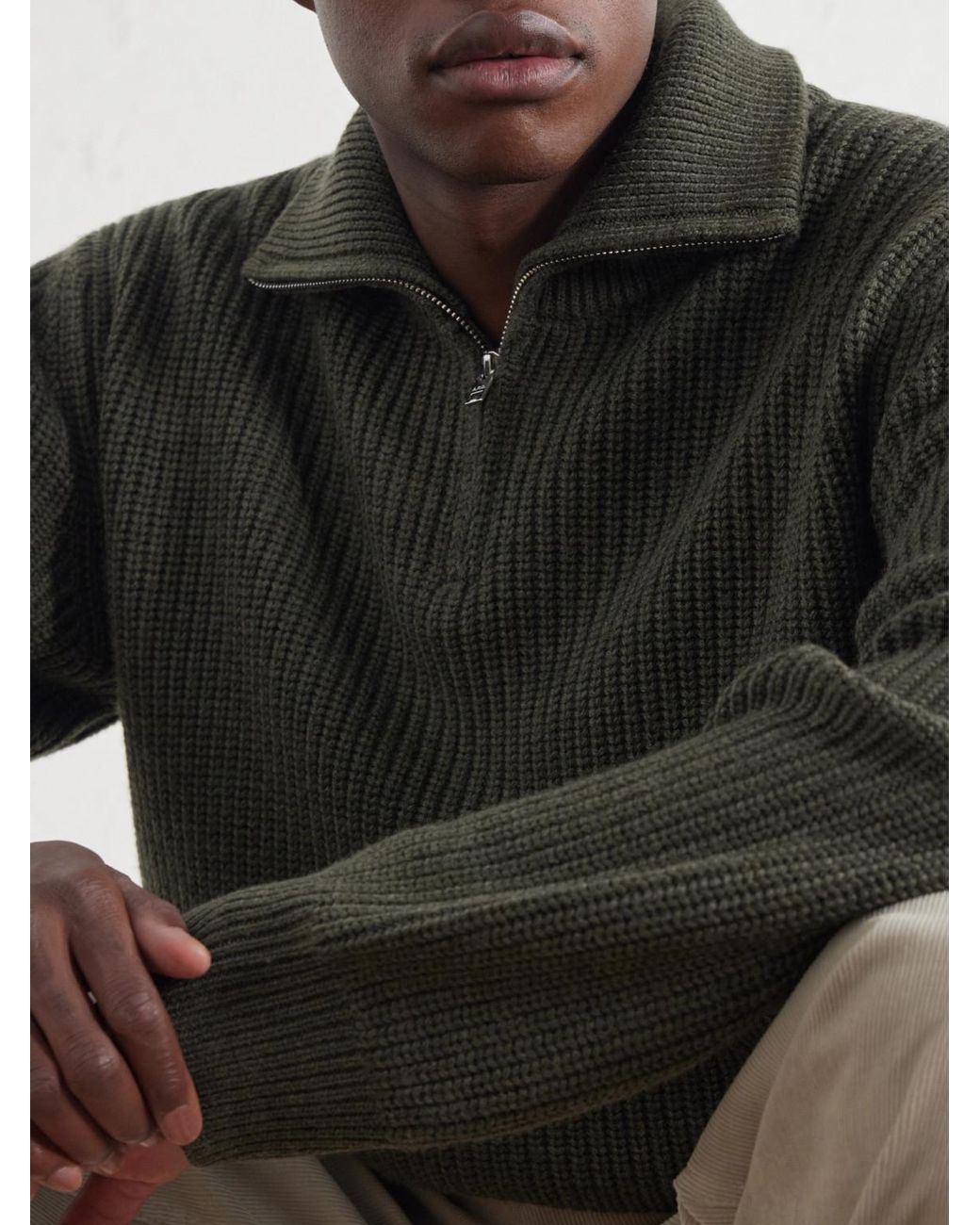 A.P.C. Green Virgin Wool Half-Zip Sweater for men
