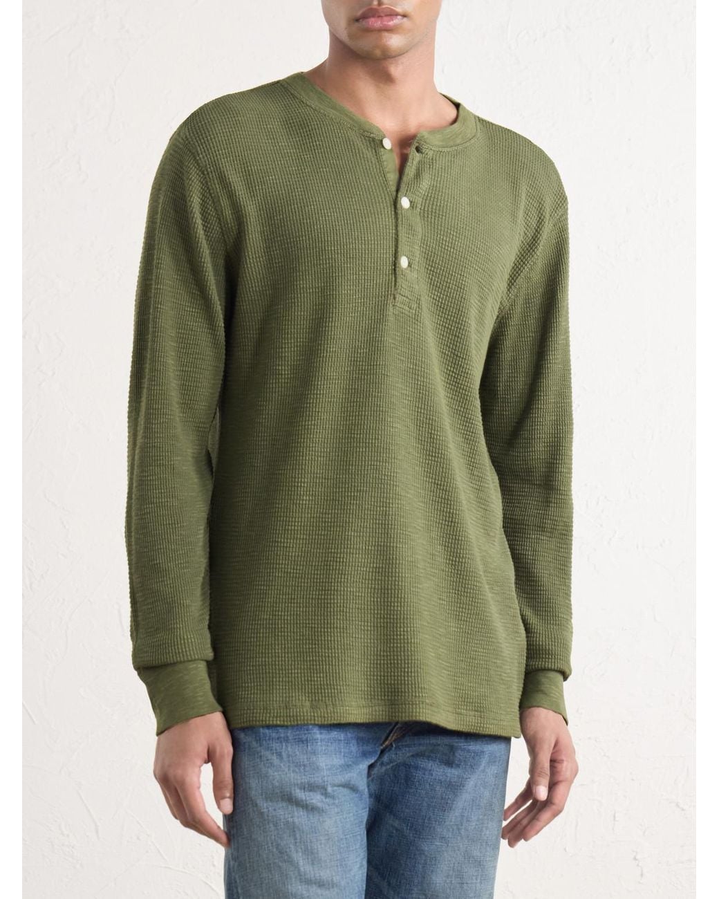 RRL Green Waffle-knit Cotton-jersey Henley T-shirt for men