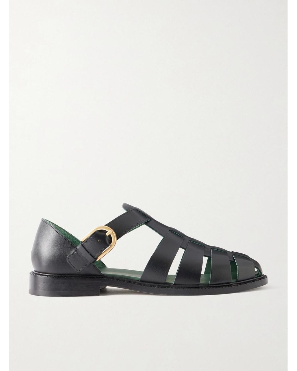 VINNY'S Black Leather Fisherman Sandals for men