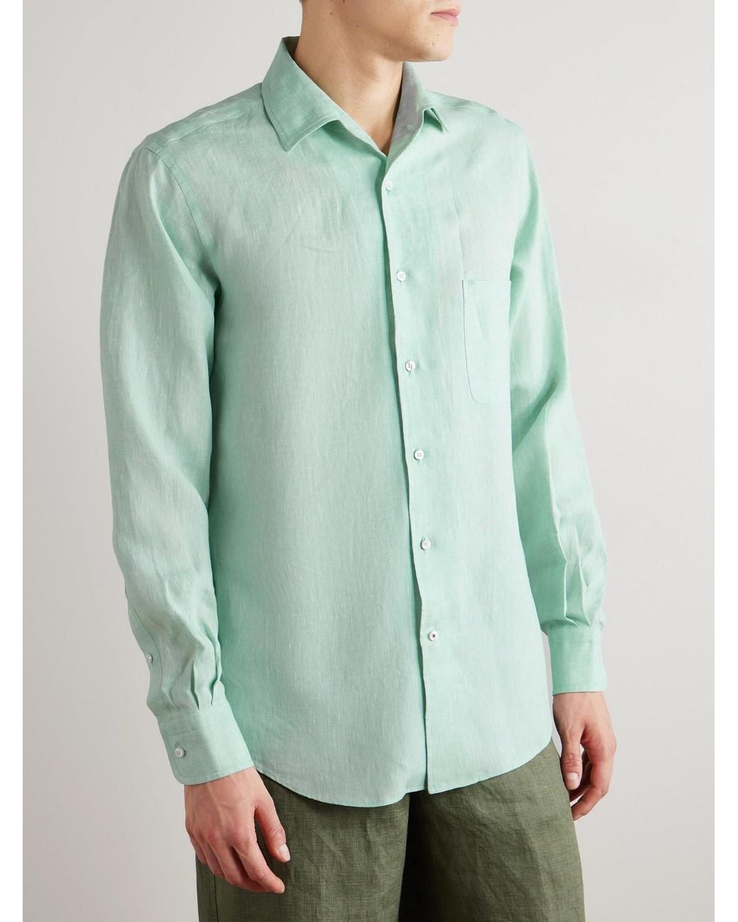Loro Piana Green André Linen Shirt for men