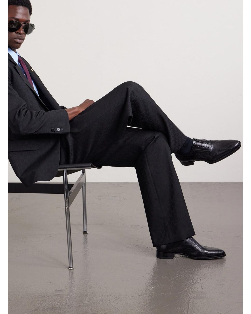 Gucci Black Laser-Cut Leather Oxford Shoes for men