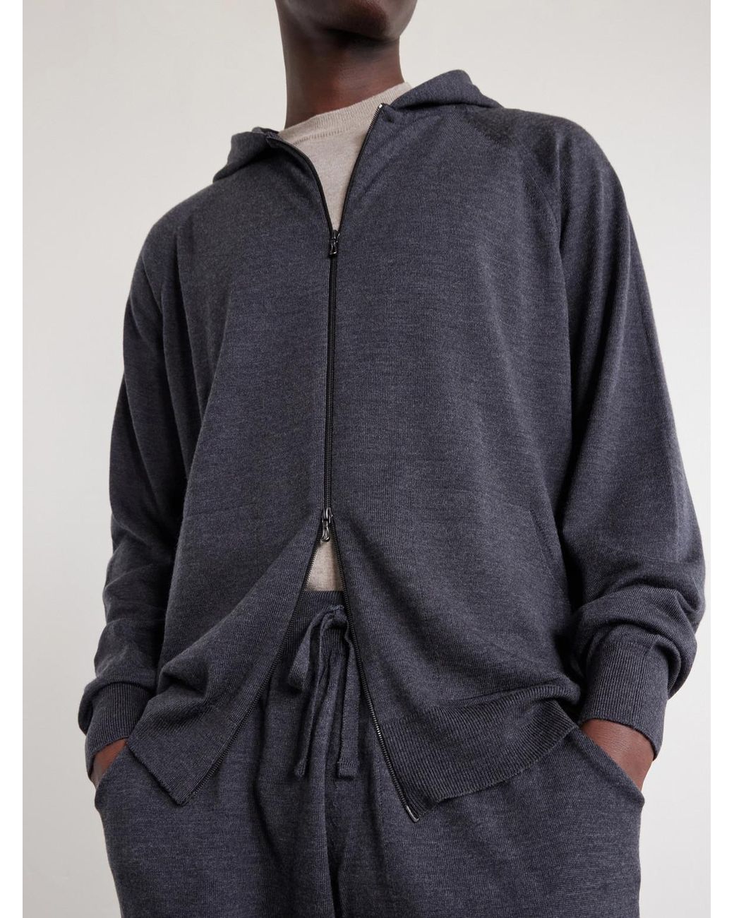 John Smedley Blue Carty Merino Wool Zip-Up Hoodie for men