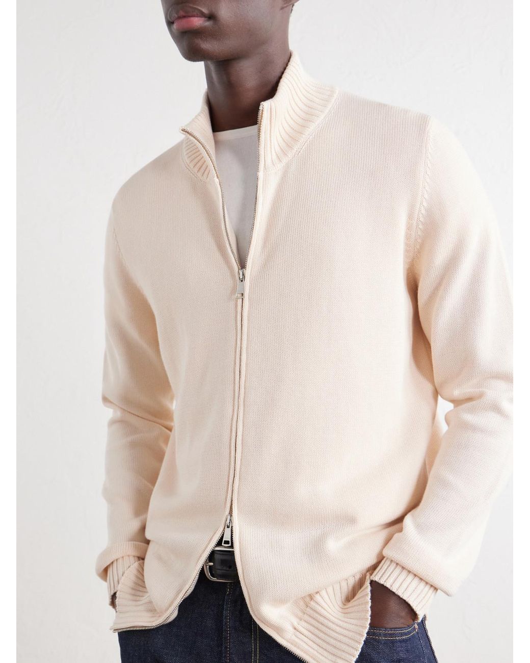 Ghiaia Natural Cotton Zip-Up Sweater for men