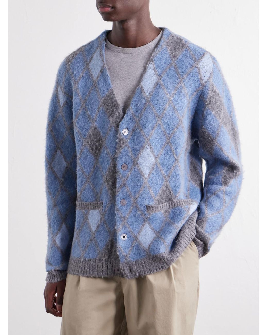 NN07 Blue Chris 60077 Argyle-Jacquard Cardigan for men