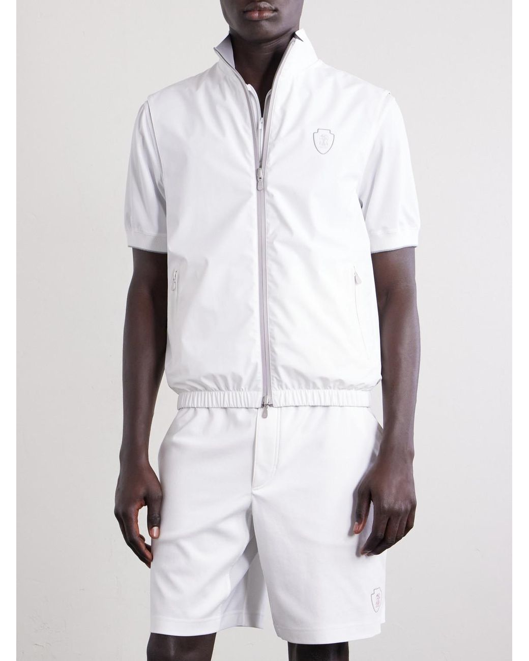 Brunello Cucinelli White Logo-Appliquéd Shell Golf Jacket for men