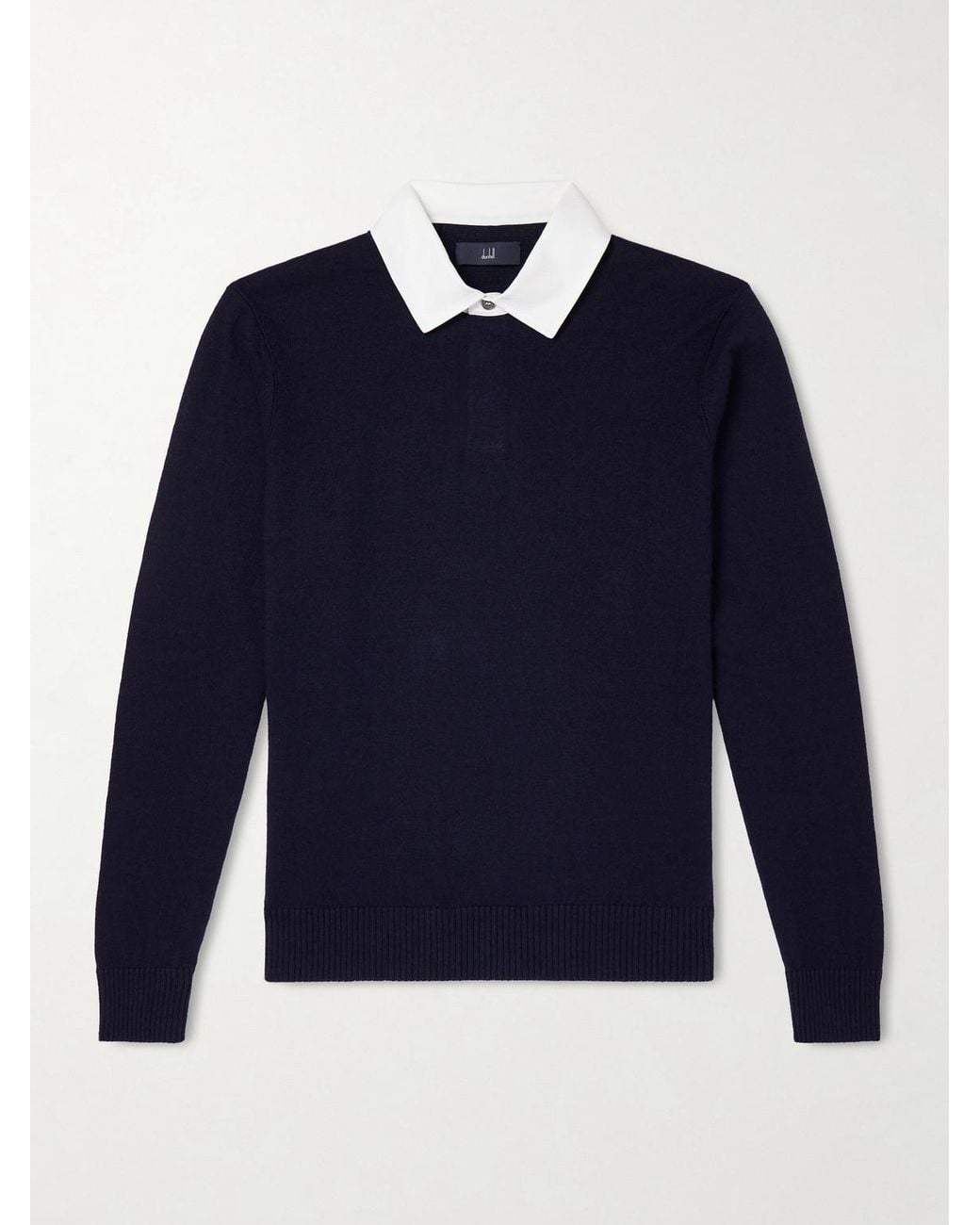 Dunhill Blue Cotton-trimmed Cashmere And Linen-blend Polo Shirt for men