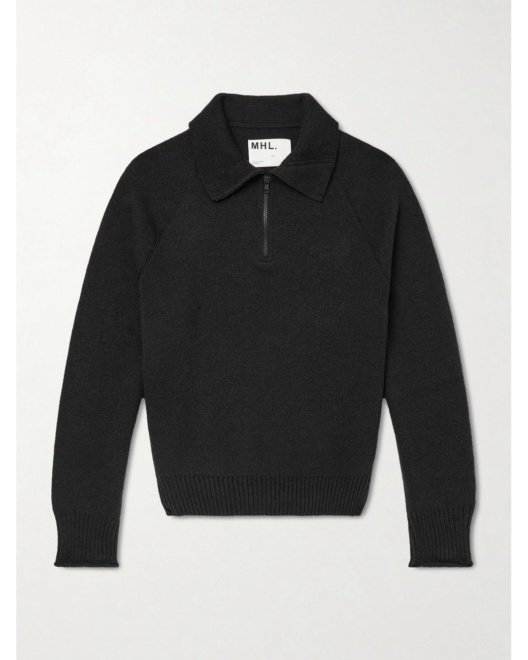 Margaret Howell Black Wool And Cotton-blend Half-zip Sweater for men