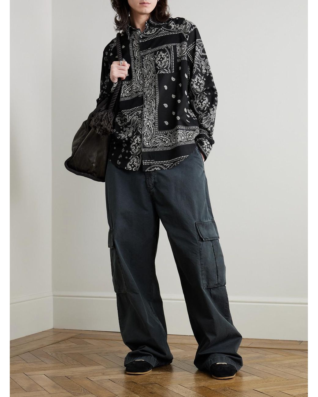 Kapital Black Bandana-Print Patchwork Cotton-Gauze Shirt for men