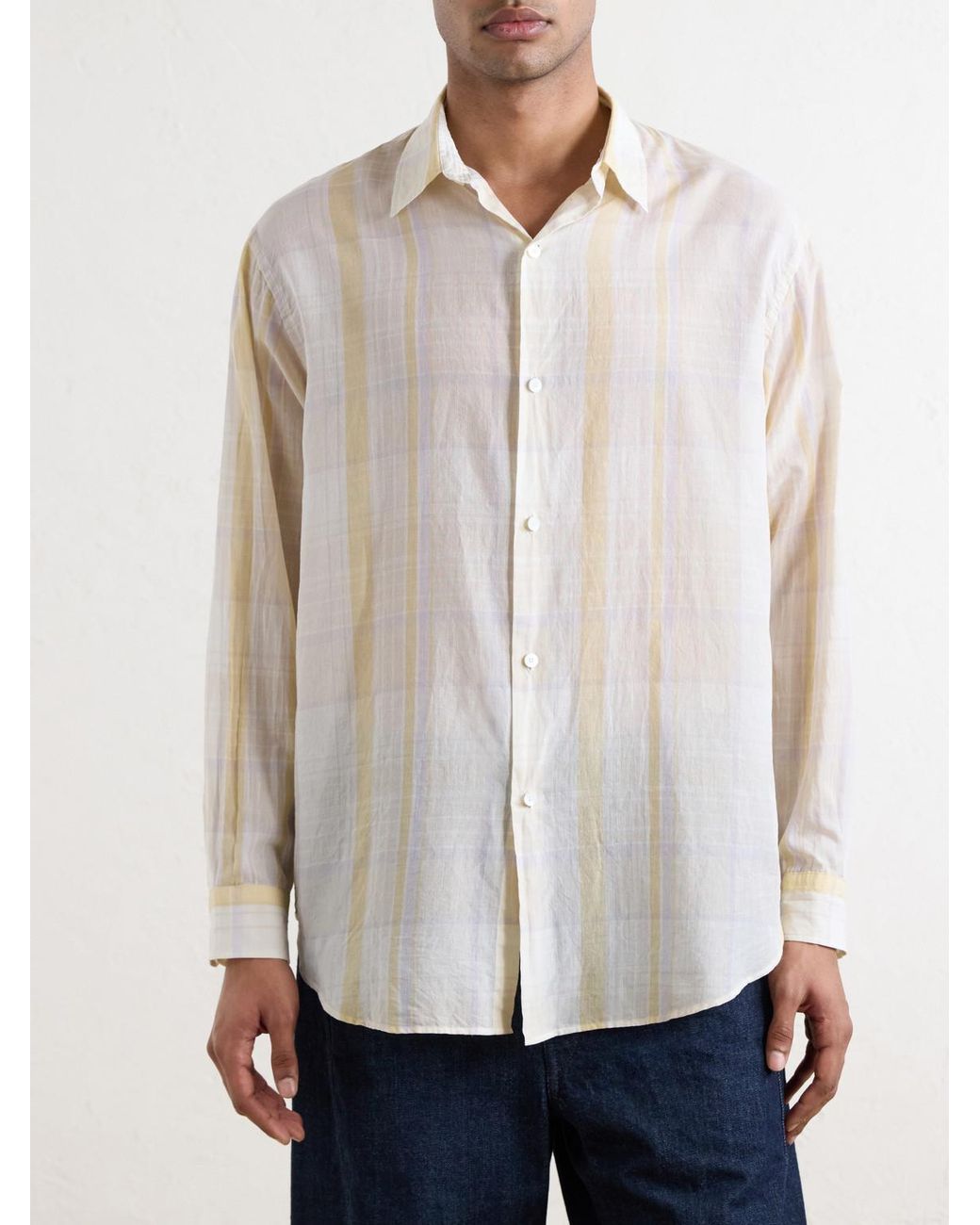 Kaptain Sunshine Natural Checked Cotton-flannel Shirt for men