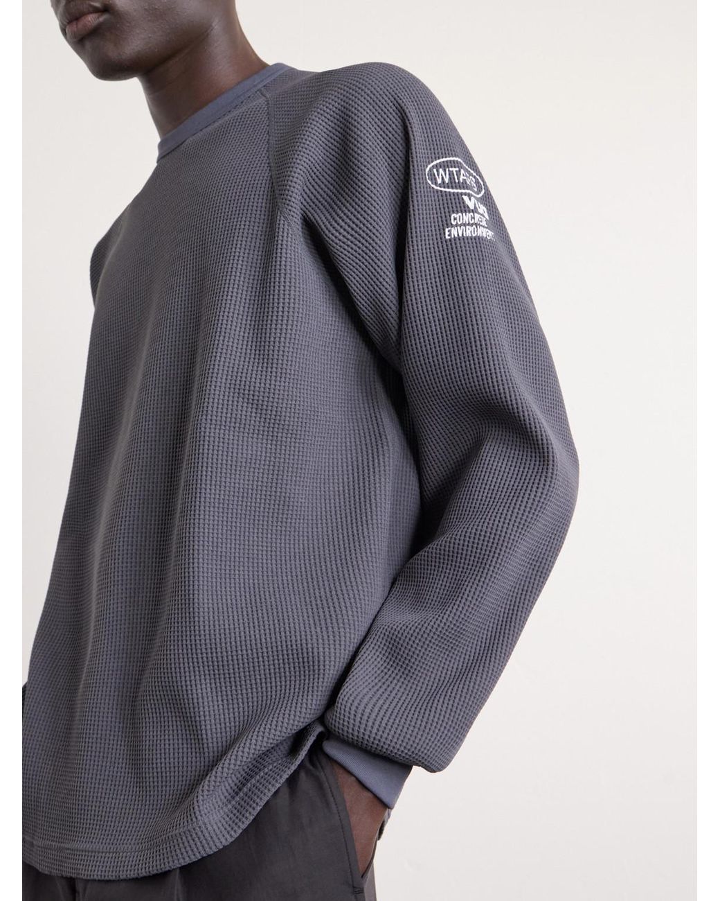 (w)taps Blue Logo-Detailed Waffle-Knit T-Shirt for men