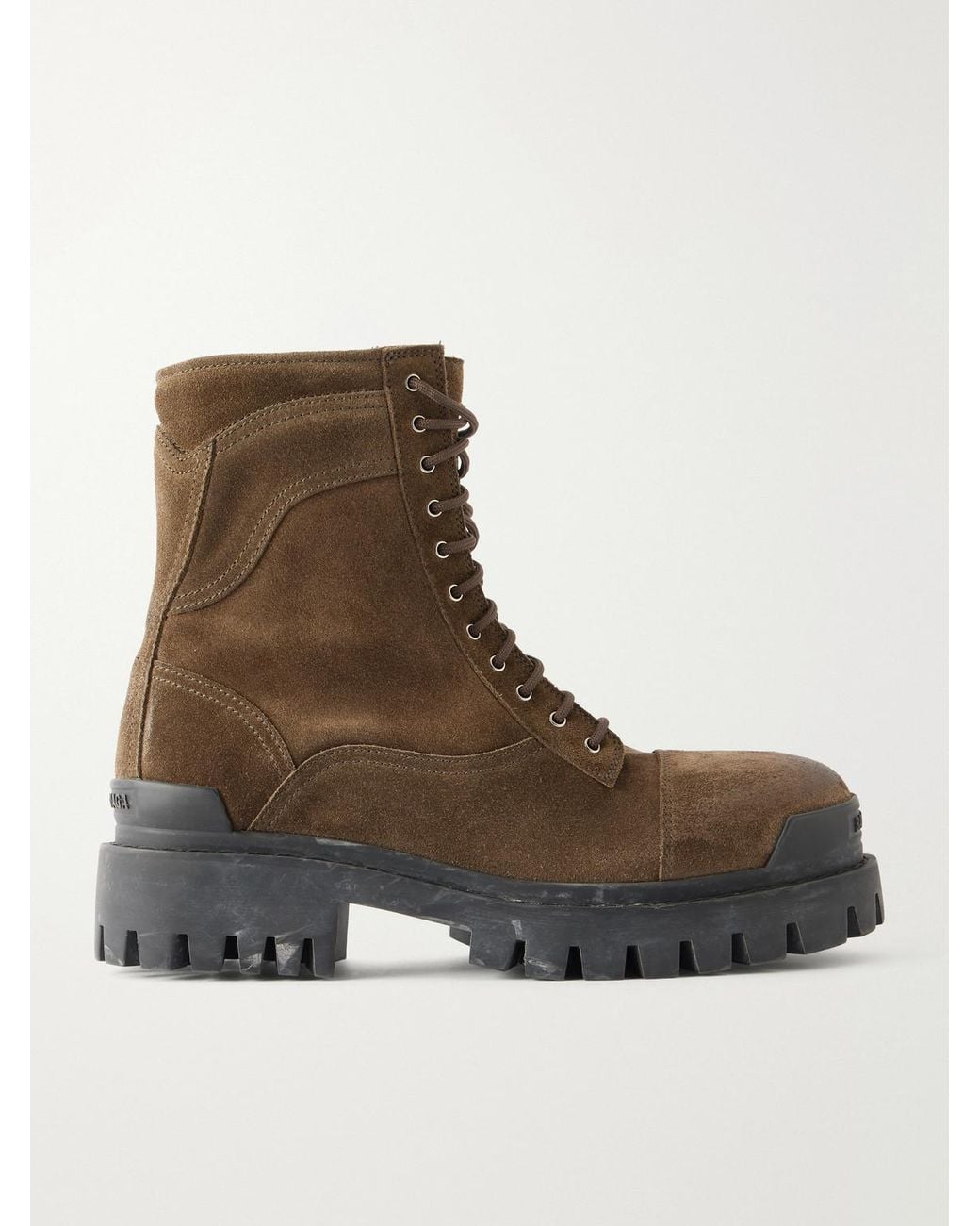 Balenciaga Brown Combat Strike Waxed Suede Lace-up Boots for men