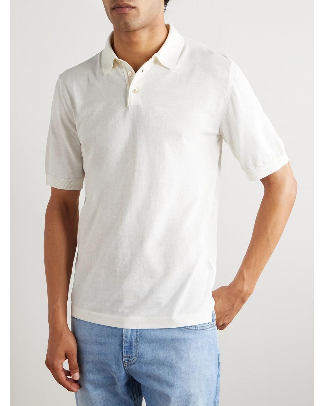 Eleventy White Garment-Dyed Cotton Polo Shirt for men