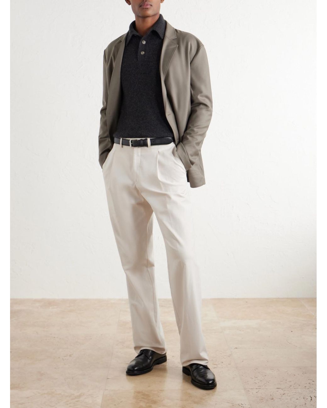 Thom Sweeney Blue Cashmere And Silk-Blend Polo Shirt for men