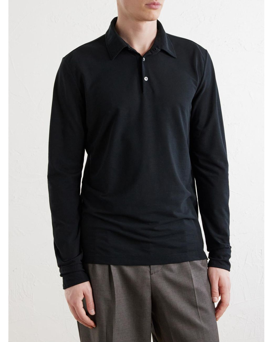 Slowear Black Zanone Slim-Fit Flexwool Polo Shirt for men