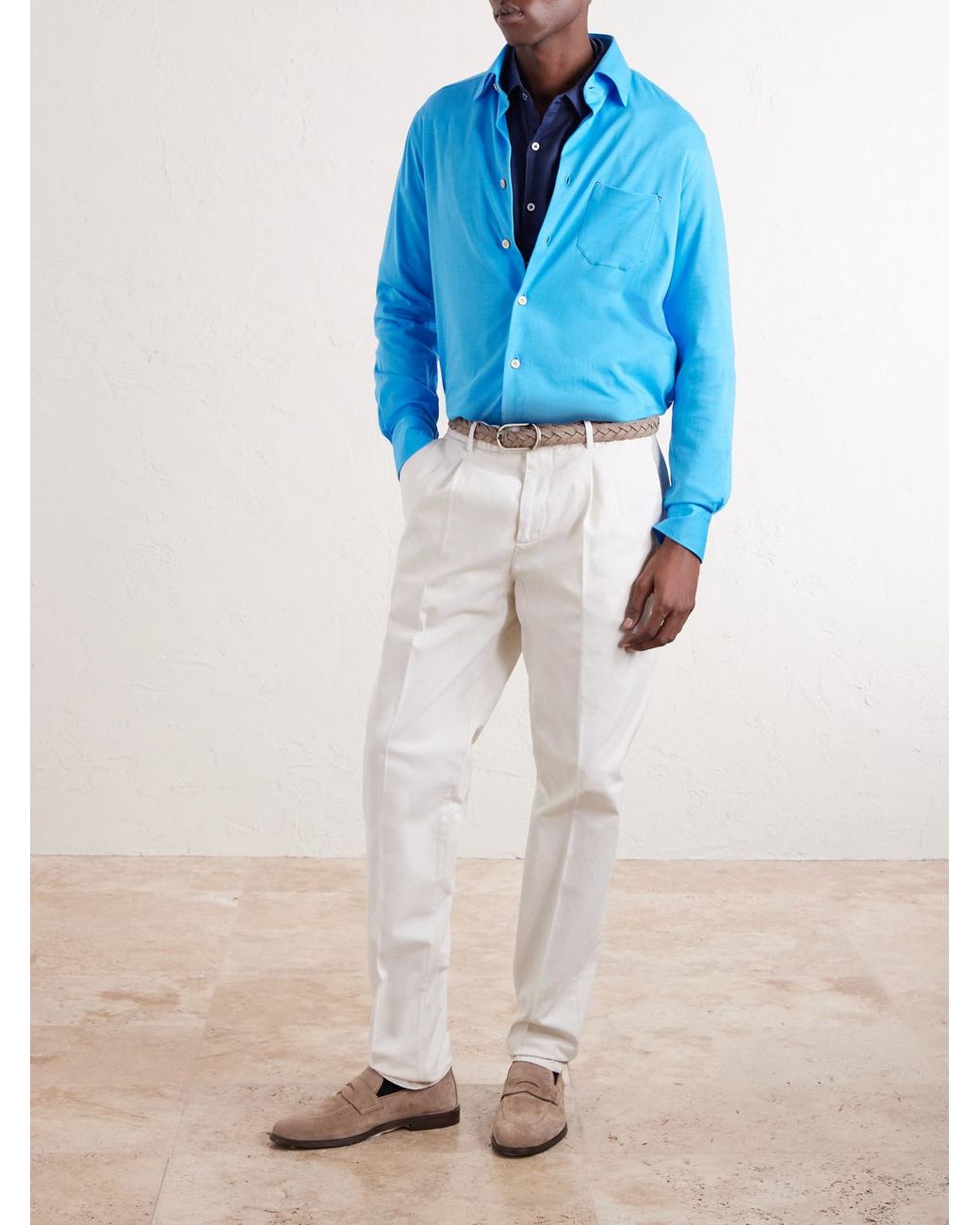 Kiton Blue Cotton-jersey Shirt for men