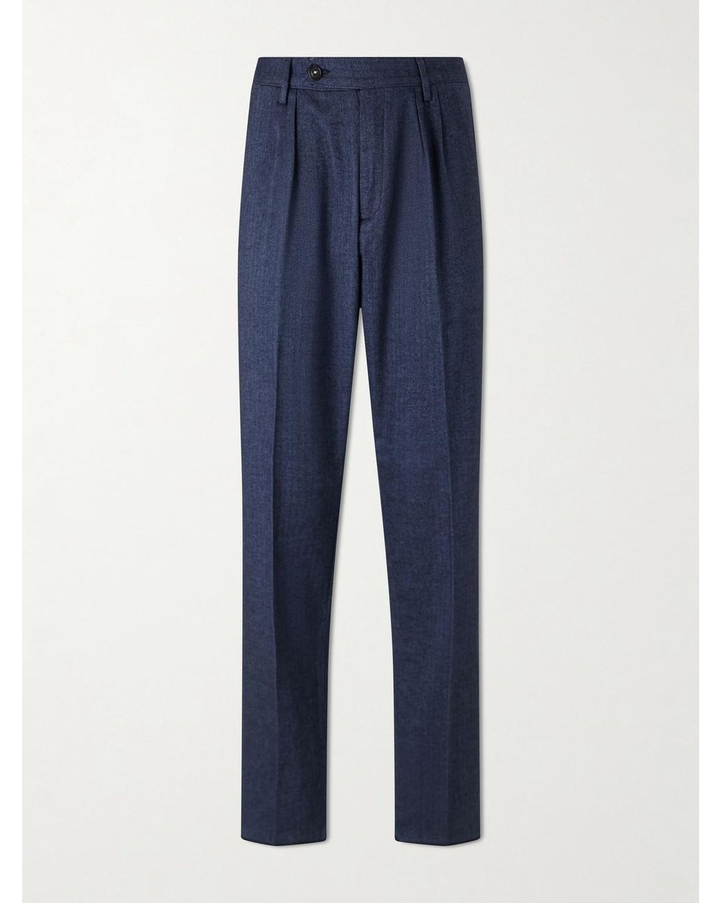 Massimo Alba Blue Stan Straight-Leg Pleated Cotton Trousers for men