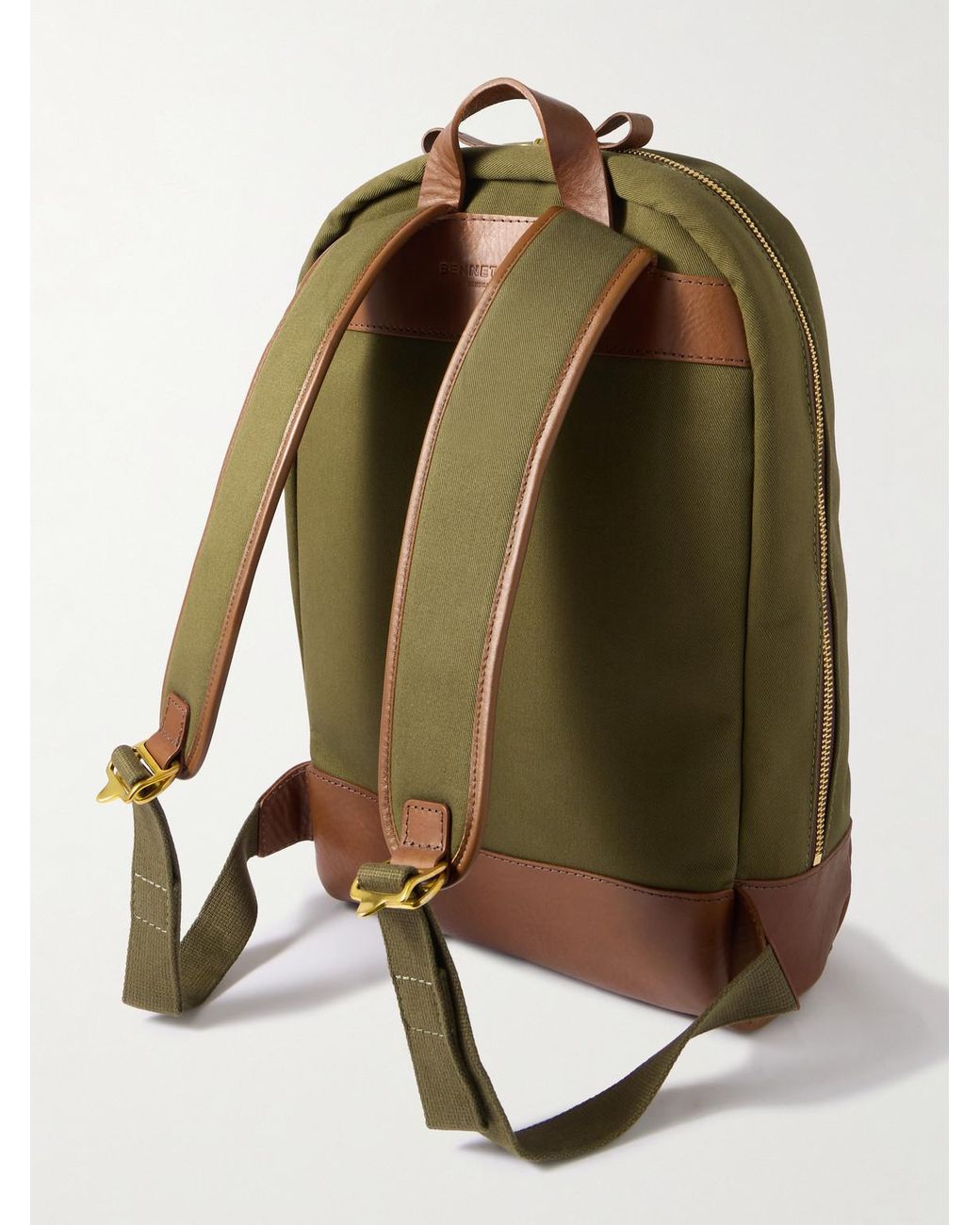 Bennett Winch Green Logo-Embroidered Leather-Trimmed Cotton-Canvas Backpack for men