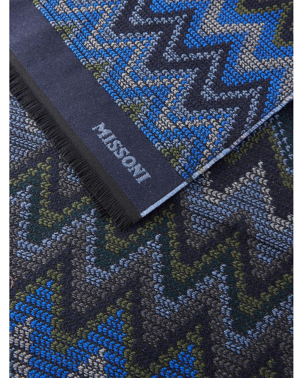 Missoni Blue Striped Crochet-Knit Wool Scarf for men
