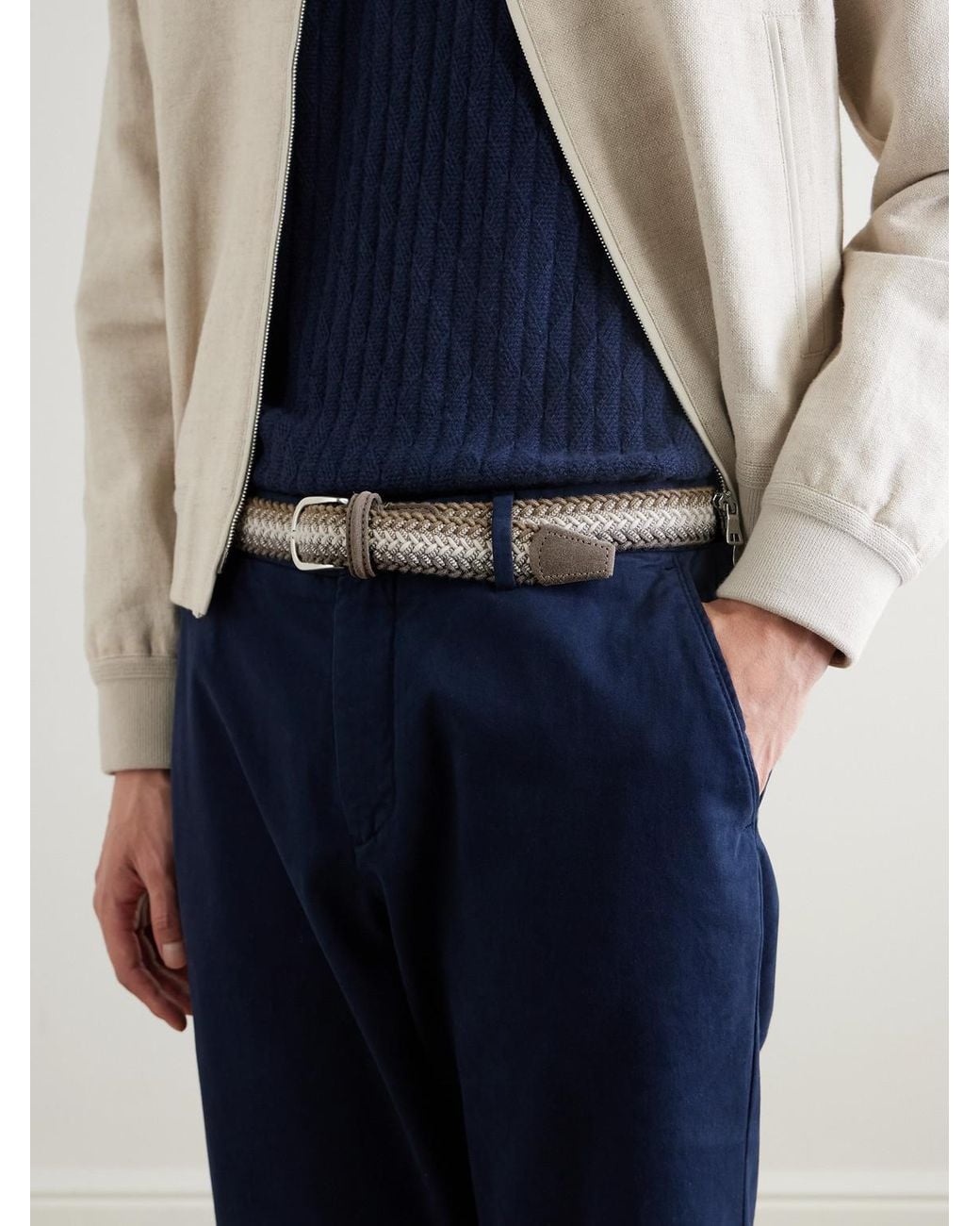 Andersons Gray Suede-Trimmed Woven Cord Belt for men