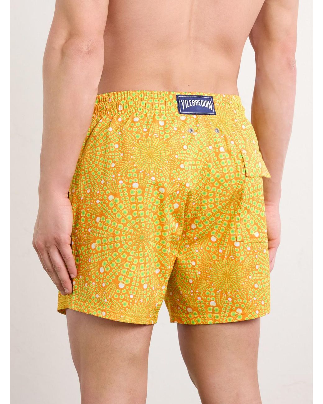 Vilebrequin Yellow Moorise Straight-Leg Mid-Length Printed Recycled Swim Shorts for men