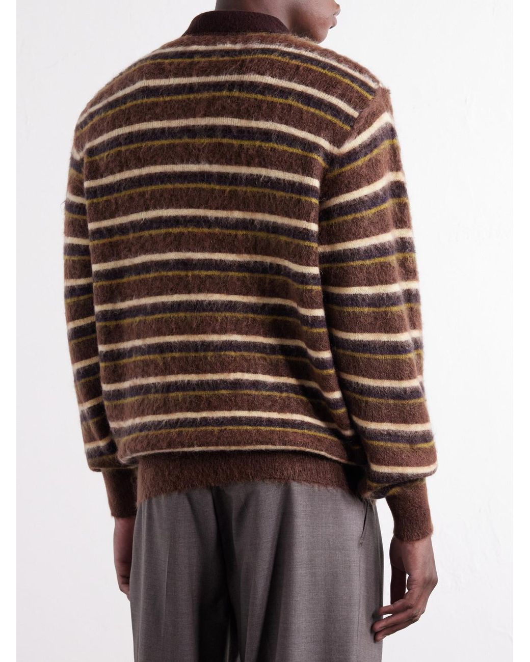 Ssstein Brown Striped Brushed-Knit Polo Shirt for men