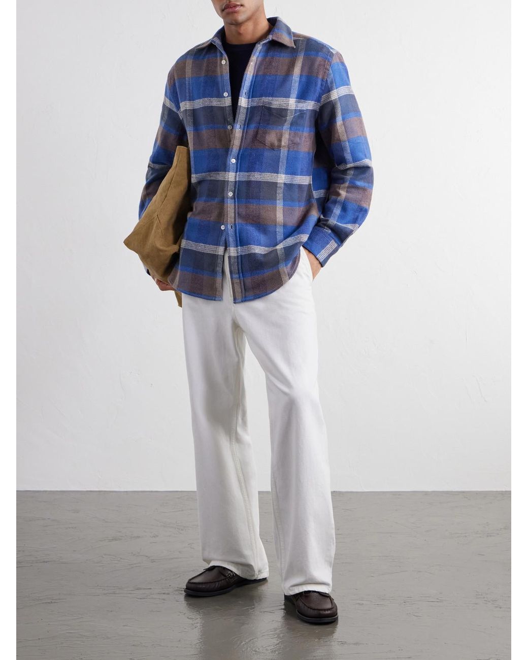 Portuguese Flannel Blue Alpino Checked Cotton-Flannel Shirt for men