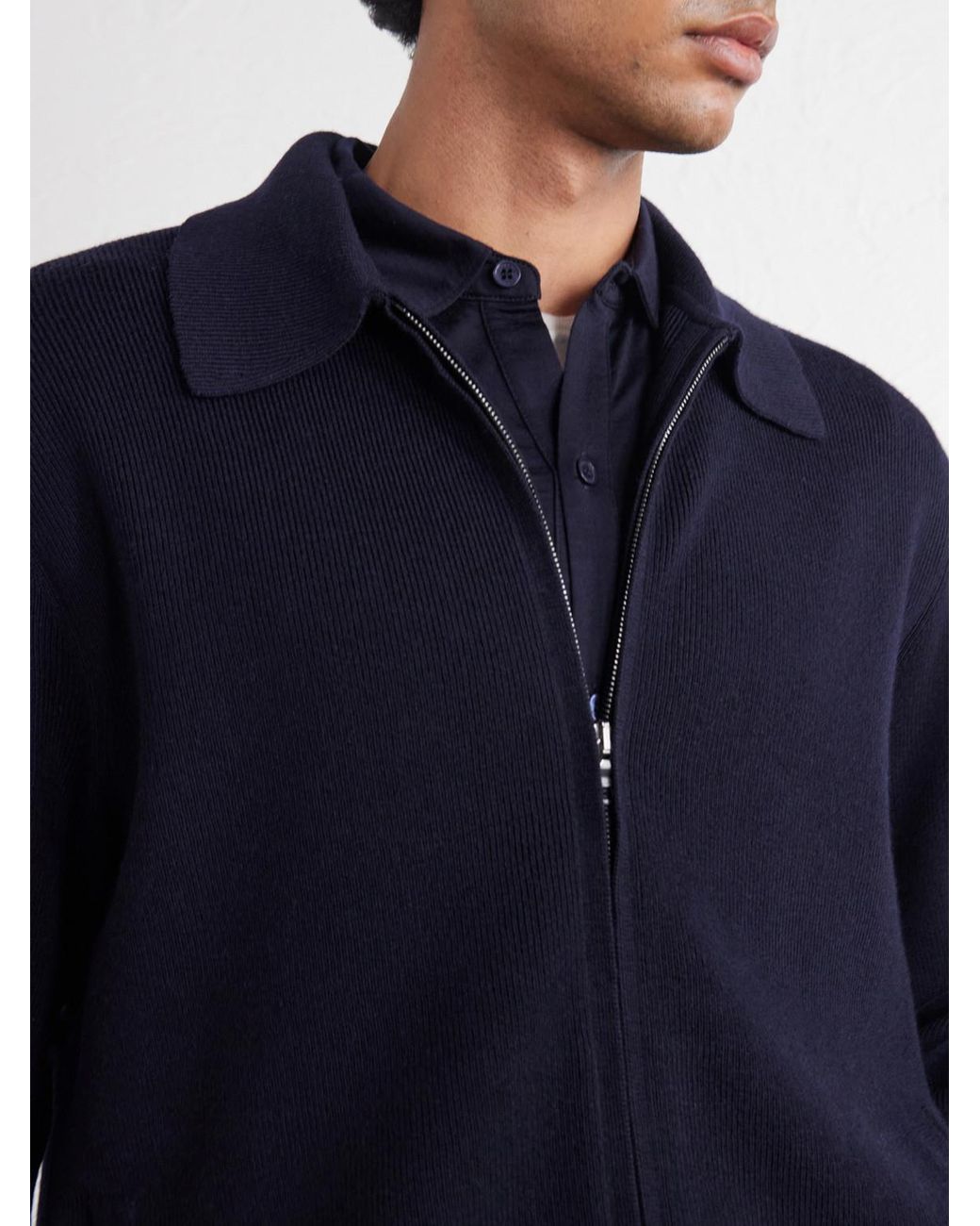 Orlebar Brown Blue Shelby Ribbed Merino Wool Zip-Up Sweater for men