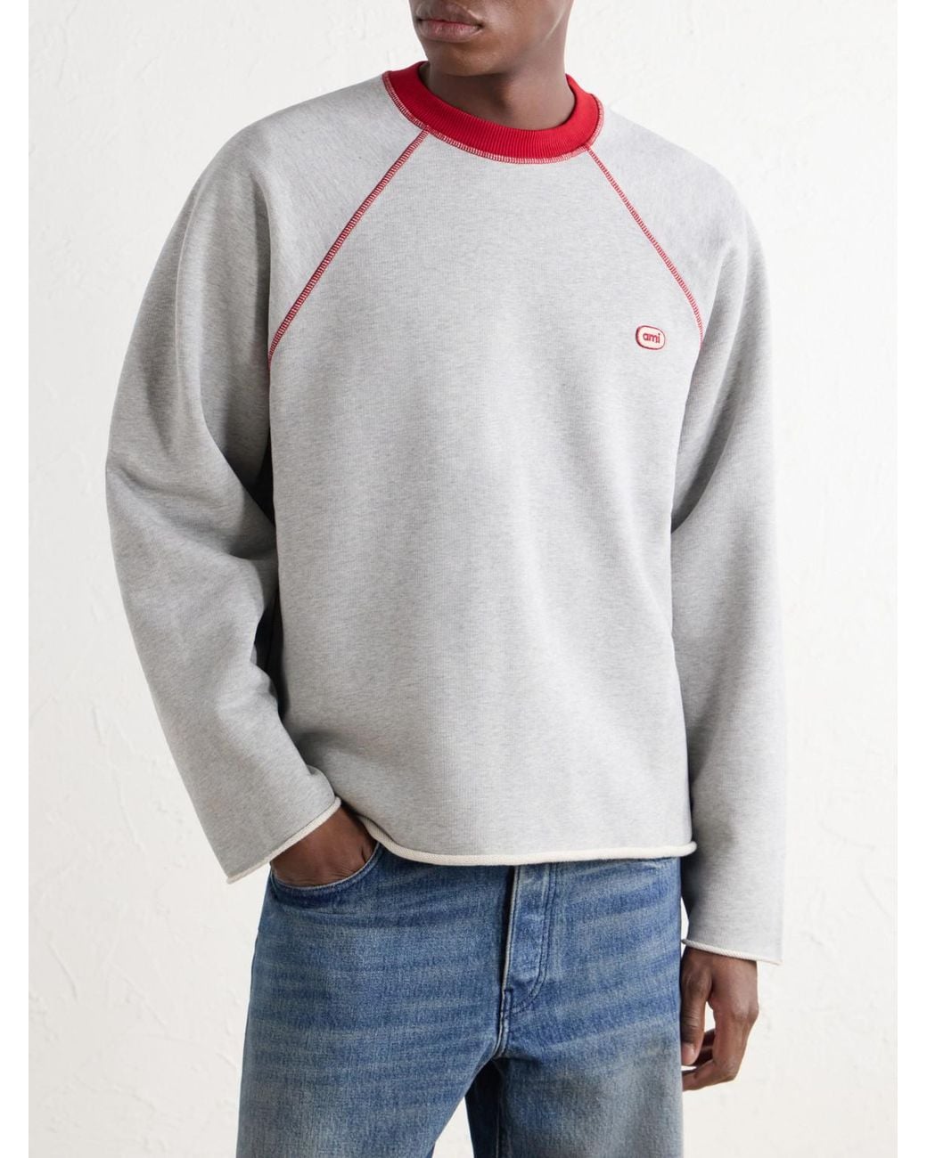 AMI White Logo-Appliquéd Cotton-Blend Jersey Sweatshirt for men