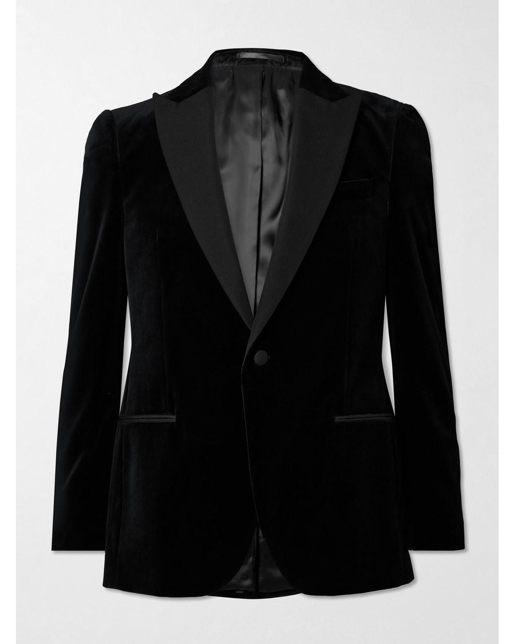 Mr P. Black Slim-Fit Twill-Trimmed Cotton-Velvet Tuxedo Jacket for men