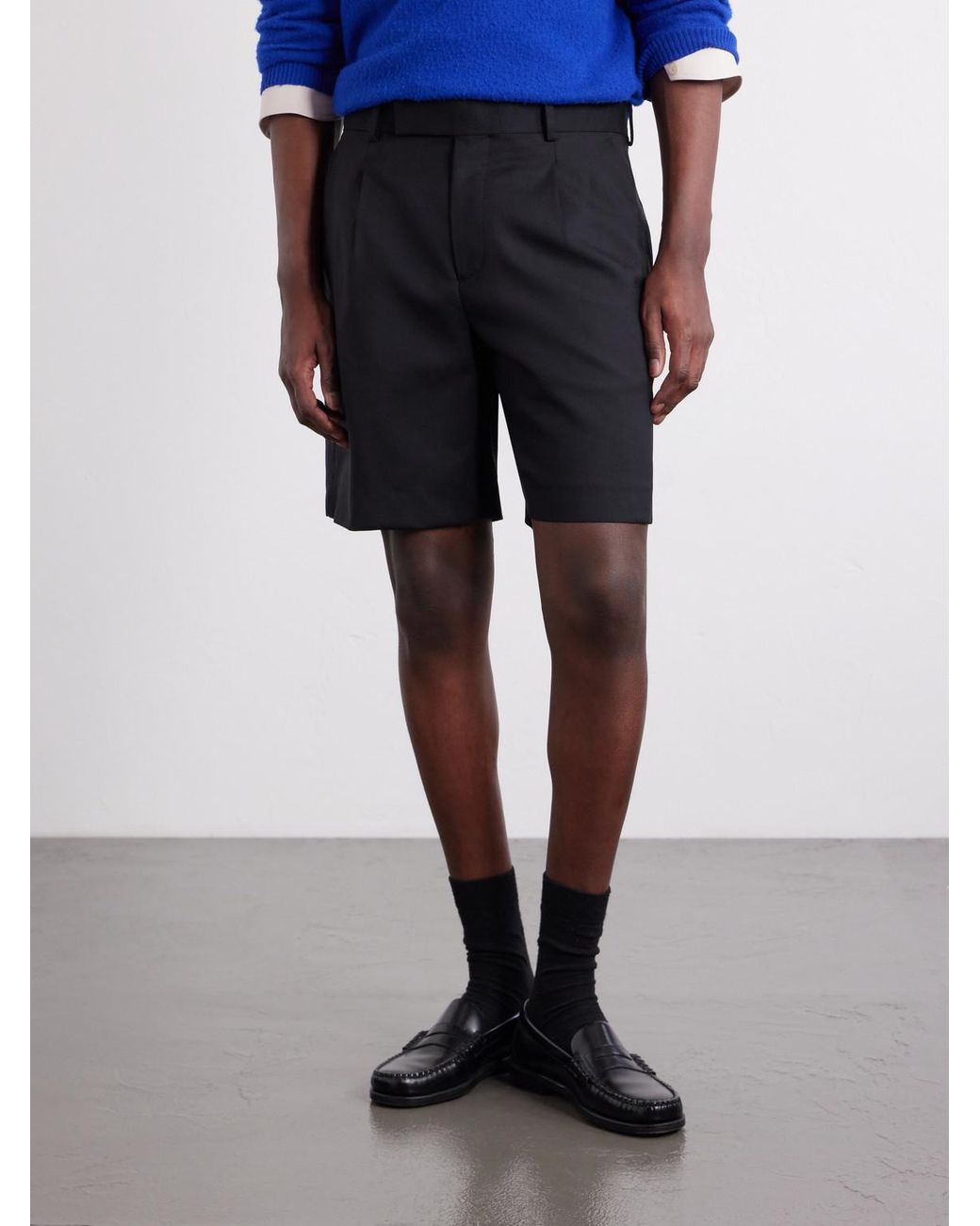 Mr P. Blue Wide-Leg Pleated Wool Shorts for men