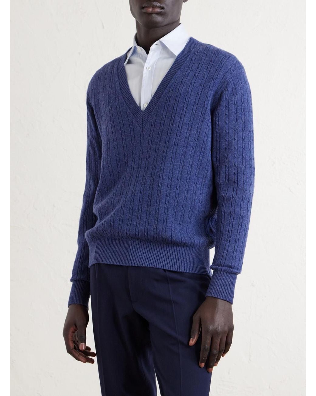 Dunhill Blue Ribbed Cashmere Sweater for men