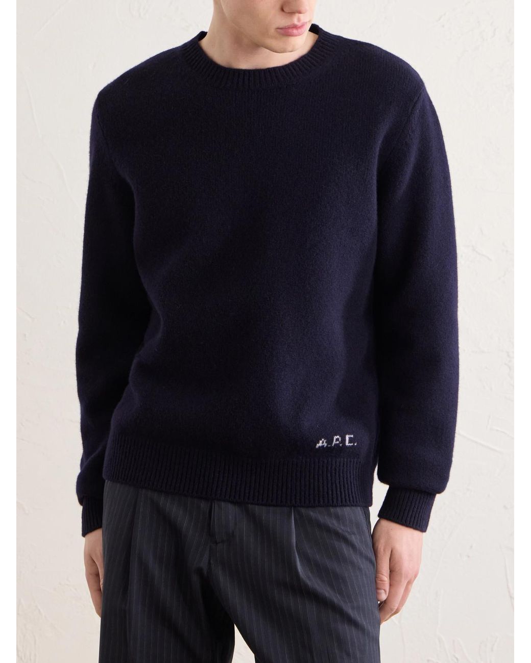 A.P.C. Blue Edmond Logo-Intarsia Wool Sweater for men
