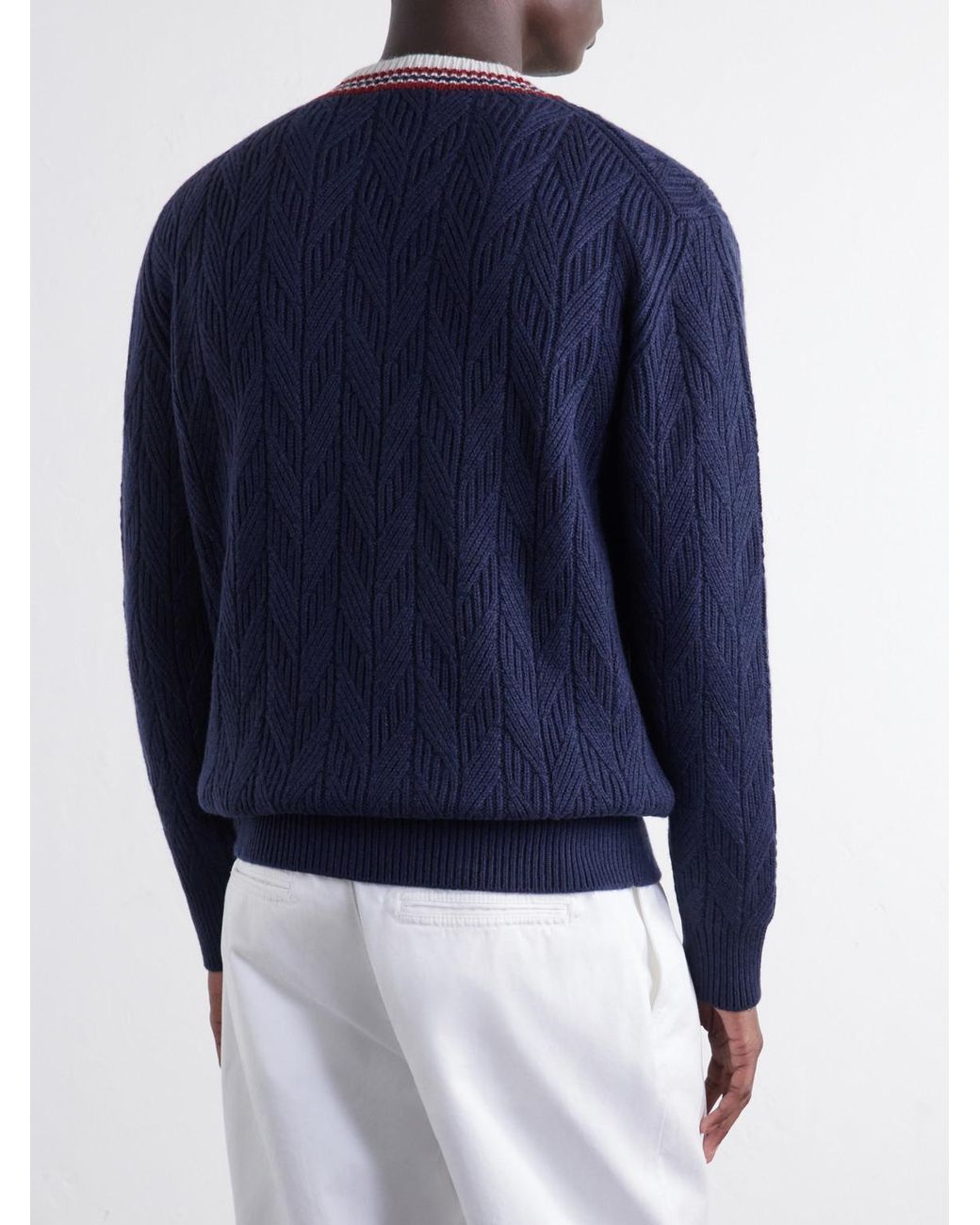 Canali Blue Herringbone Wool And Cashmere-Blend Sweater for men