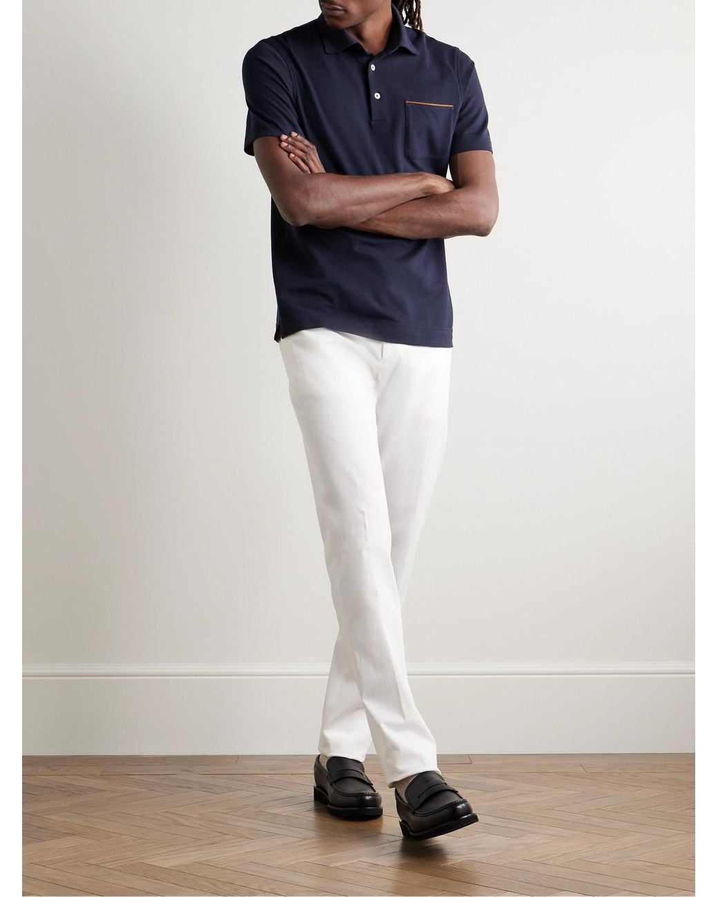 Zegna White Slim-Fit Straight-Leg Cotton-Twill Trousers for men