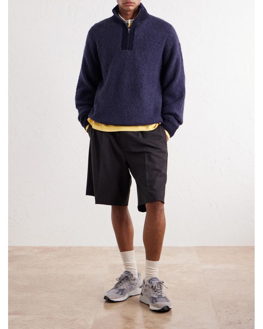 Aimé Leon Dore Blue Wool-Blend Felt Half-Zip Sweater for men