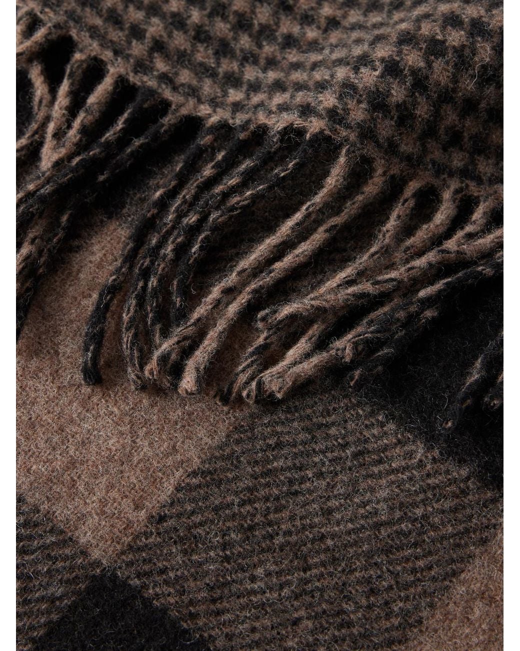 NN07 Black Fringed Checked Wool-Blend Scarf for men