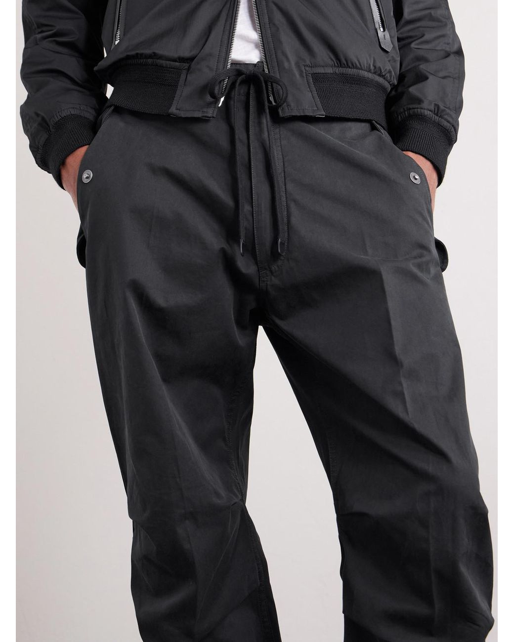 Tom Ford Black Straight-Leg Cotton-Twill Drawstring Trousers for men