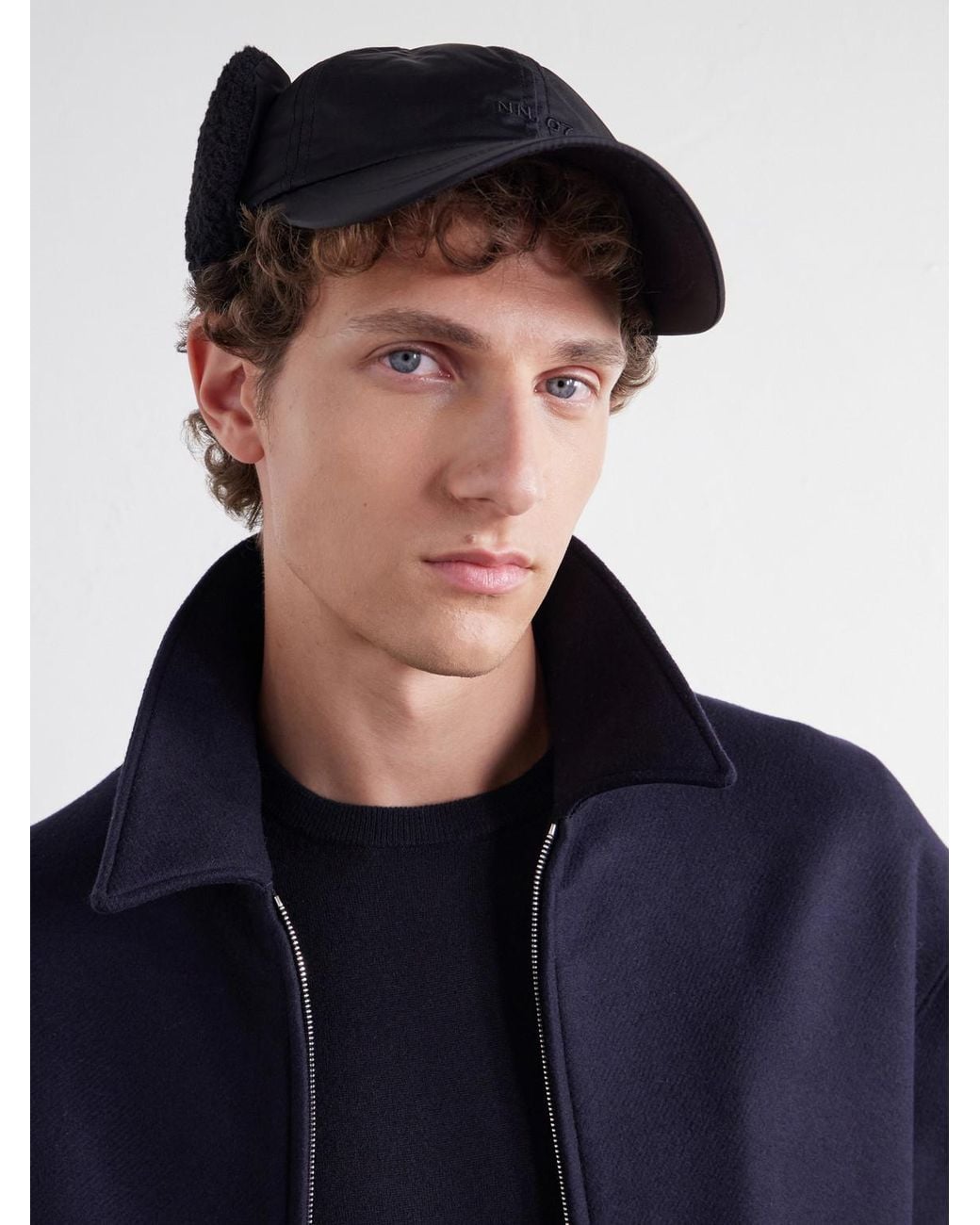 NN07 Black Base Trapper 90052 Plush-Trimmed Recycled Twill Cap for men