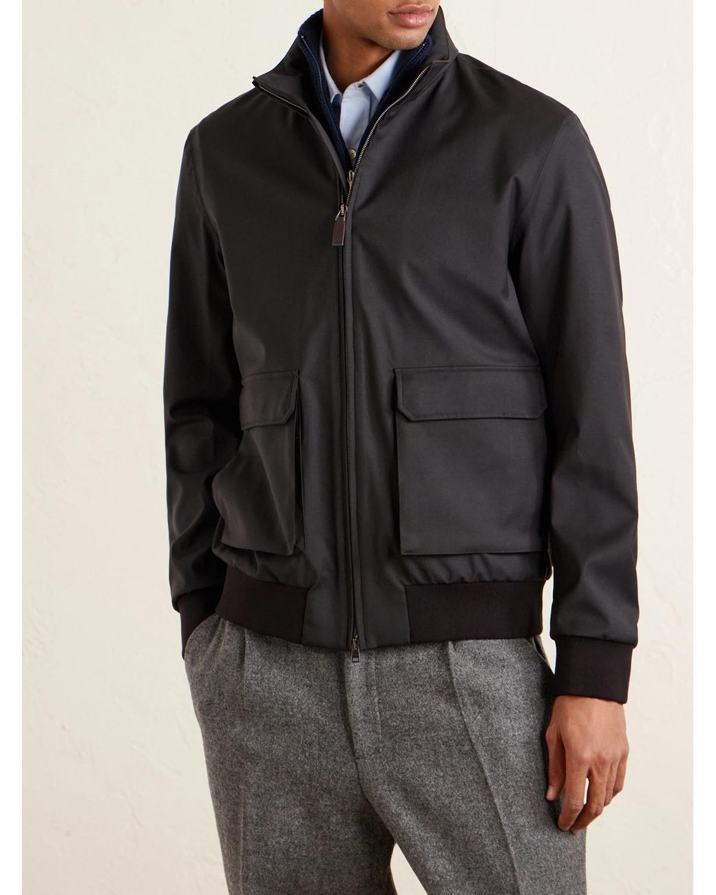 Herno Black Storm System Wool Bomber Jacket for men